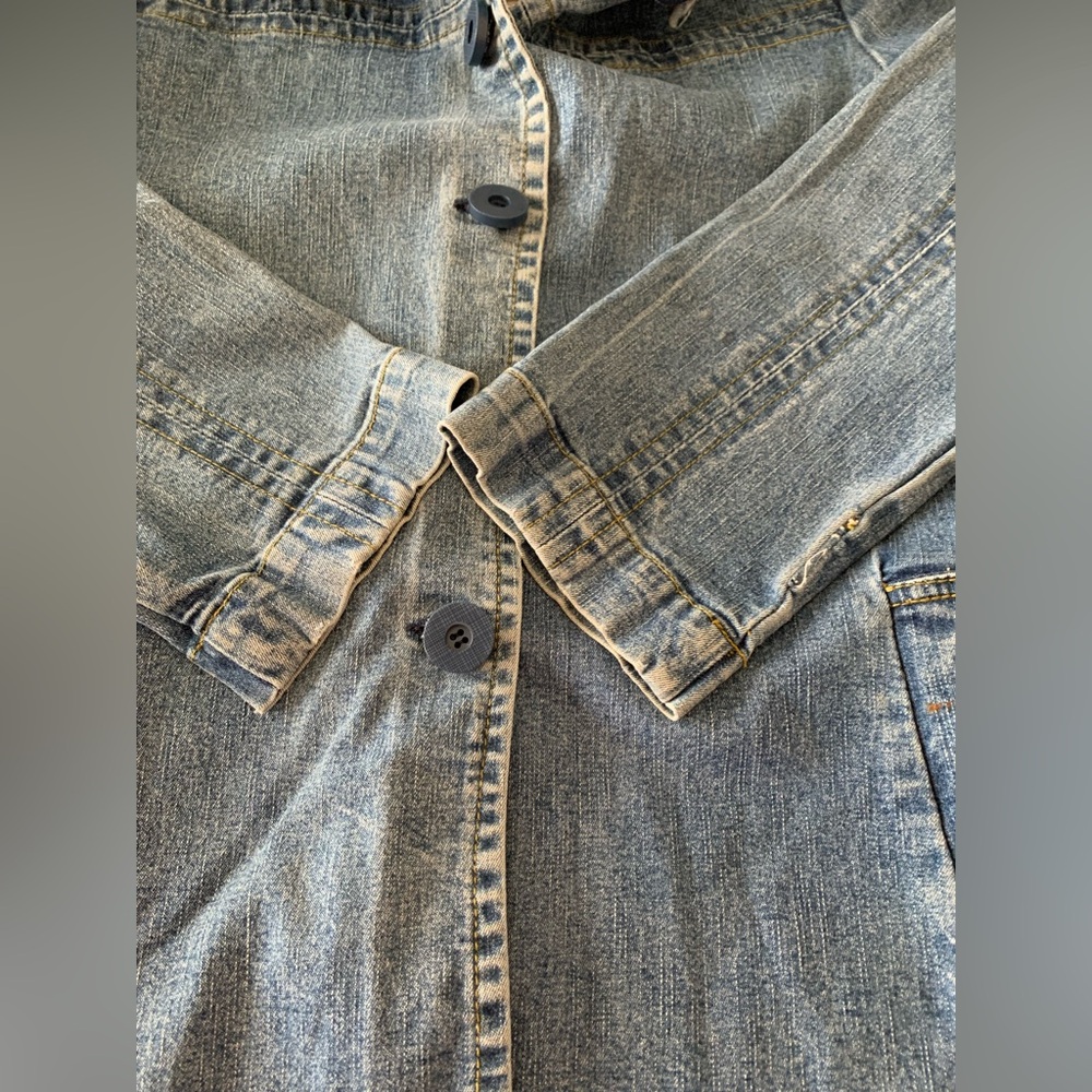 Vintage 80s 90s Denim Jean Chore Jacket Women Acid Chunky Buttons Pockets - Picture 9 of 14